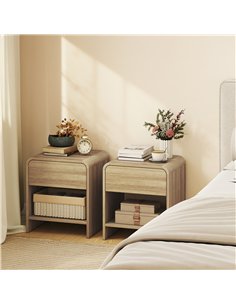HOMCOM Bedside Tables Set of 2, Nightstands with Rounded Corners, Modern Side Table with Silent Drawer for Bedroom, Natural 2