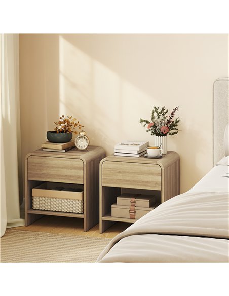 HOMCOM Bedside Tables Set of 2, Nightstands with Rounded Corners, Modern Side Table with Silent Drawer for Bedroom, Natural - pic 210772 | FastDaddyshop