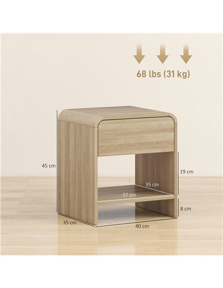 HOMCOM Bedside Tables Set of 2, Nightstands with Rounded Corners, Modern Side Table with Silent Drawer for Bedroom, Natural - pic 210773 | FastDaddyshop
