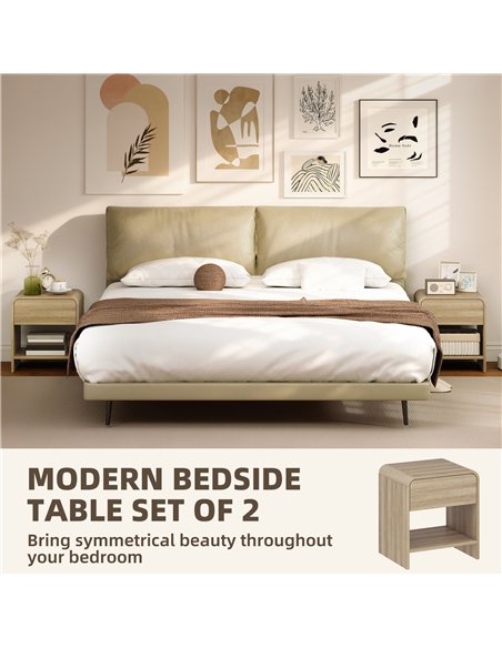 HOMCOM Bedside Tables Set of 2, Nightstands with Rounded Corners, Modern Side Table with Silent Drawer for Bedroom, Natural - pic 210774 | FastDaddyshop