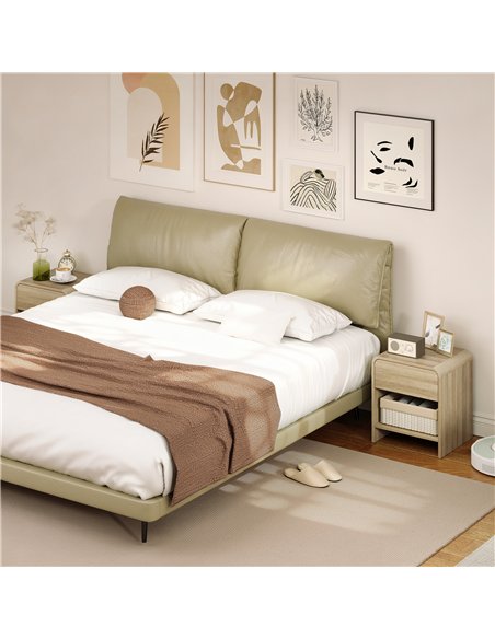 HOMCOM Bedside Tables Set of 2, Nightstands with Rounded Corners, Modern Side Table with Silent Drawer for Bedroom, Natural - pic 210777 | FastDaddyshop