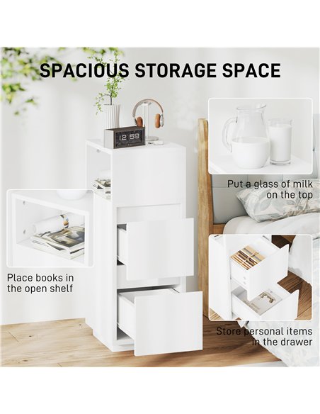 HOMCOM Slim Bedside Table, Narrow Bedside Cabinet with Open Shelf and 2 Drawers for Bedroom, Living Room, White - pic 210783 | FastDaddyshop