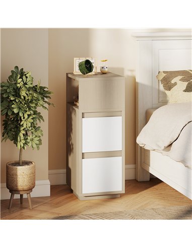 HOMCOM Slim Bedside Table, Narrow Bedside Cabinet with Open Shelf and 2 Drawers for Bedroom, Living Room, Natural Wood Finish
