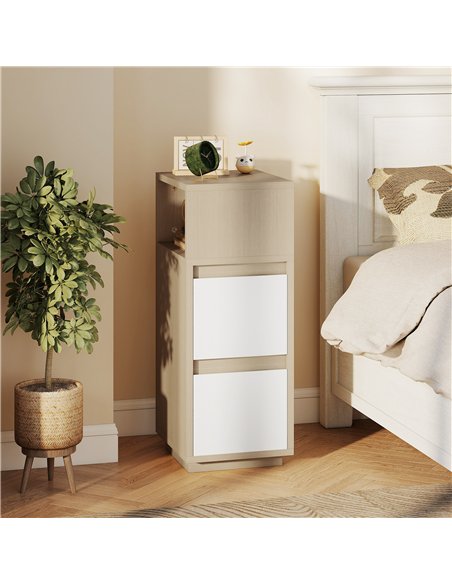 HOMCOM Slim Bedside Table, Narrow Bedside Cabinet with Open Shelf and 2 Drawers for Bedroom, Living Room, Natural Wood Finish - pic 210790 | FastDaddyshop