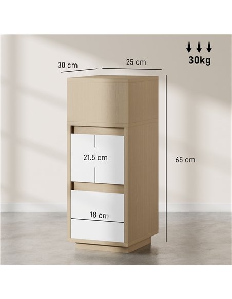 HOMCOM Slim Bedside Table, Narrow Bedside Cabinet with Open Shelf and 2 Drawers for Bedroom, Living Room, Natural Wood Finish - pic 210791 | FastDaddyshop