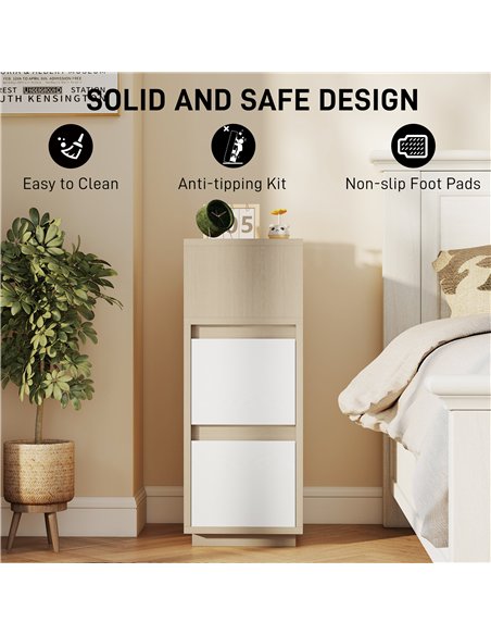 HOMCOM Slim Bedside Table, Narrow Bedside Cabinet with Open Shelf and 2 Drawers for Bedroom, Living Room, Natural Wood Finish - pic 210795 | FastDaddyshop