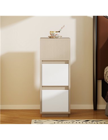 HOMCOM Slim Bedside Table, Narrow Bedside Cabinet with Open Shelf and 2 Drawers for Bedroom, Living Room, Natural Wood Finish