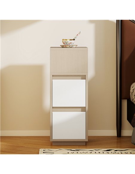 HOMCOM Slim Bedside Table, Narrow Bedside Cabinet with Open Shelf and 2 Drawers for Bedroom, Living Room, Natural Wood Finish - pic 210797 | FastDaddyshop
