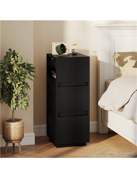 HOMCOM Slim Bedside Table, Narrow Bedside Cabinet with Open Shelf and 2 Drawers for Bedroom, Living Room, Black - pic 210799 | FastDaddyshop