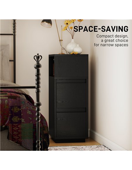 HOMCOM Slim Bedside Table, Narrow Bedside Cabinet with Open Shelf and 2 Drawers for Bedroom, Living Room, Black - pic 210802 | FastDaddyshop