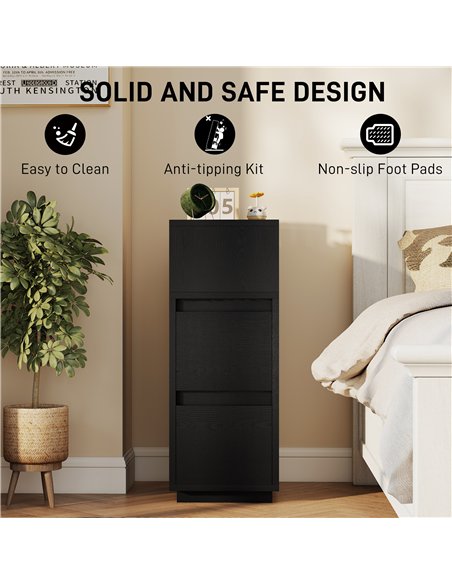 HOMCOM Slim Bedside Table, Narrow Bedside Cabinet with Open Shelf and 2 Drawers for Bedroom, Living Room, Black - pic 210804 | FastDaddyshop