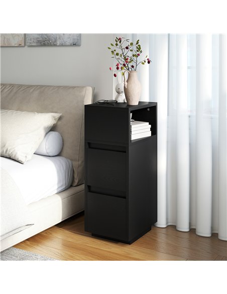 HOMCOM Slim Bedside Table, Narrow Bedside Cabinet with Open Shelf and 2 Drawers for Bedroom, Living Room, Black - pic 210805 | FastDaddyshop