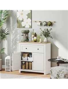 HOMCOM Sideboard Storage Cabinet, Modern Kitchen Cupboard with Adjustable Shelf, Drawer and Double Doors, Cream White 2