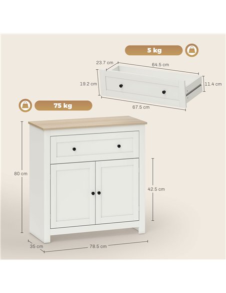 HOMCOM Sideboard Storage Cabinet, Modern Kitchen Cupboard with Adjustable Shelf, Drawer and Double Doors, Cream White - pic 210809 | FastDaddyshop