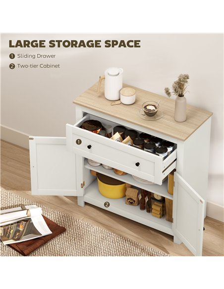 HOMCOM Sideboard Storage Cabinet, Modern Kitchen Cupboard with Adjustable Shelf, Drawer and Double Doors, Cream White - pic 210810 | FastDaddyshop