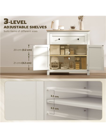 HOMCOM Sideboard Storage Cabinet, Modern Kitchen Cupboard with Adjustable Shelf, Drawer and Double Doors, Cream White - pic 210811 | FastDaddyshop