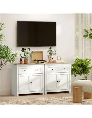 HOMCOM Sideboard Storage Cabinet, Modern Kitchen Cupboard with Adjustable Shelf, Drawer and Double Doors, Cream White