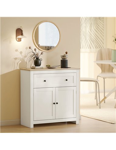 HOMCOM Sideboard Storage Cabinet, Modern Kitchen Cupboard with Adjustable Shelf, Drawer and Double Doors, Cream White