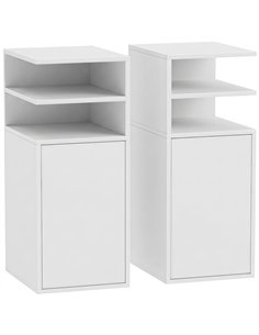 HOMCOM Slim Bedside Table Set of 2, Narrow Bedside Cabinet with Open Cubbies and Cupboard for Bedroom Living Room, White