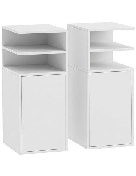 HOMCOM Slim Bedside Table Set of 2, Narrow Bedside Cabinet with Open Cubbies and Cupboard for Bedroom Living Room, White - pic 210816 | FastDaddyshop