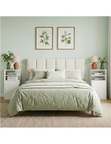 HOMCOM Slim Bedside Table Set of 2, Narrow Bedside Cabinet with Open Cubbies and Cupboard for Bedroom Living Room, White