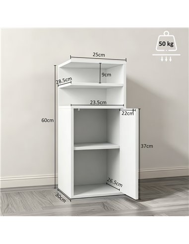 HOMCOM Slim Bedside Table Set of 2, Narrow Bedside Cabinet with Open Cubbies and Cupboard for Bedroom Living Room, White