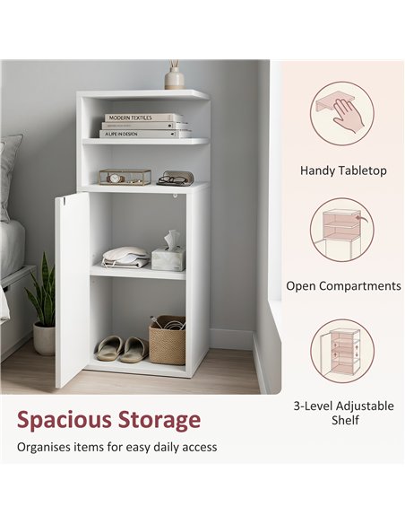 HOMCOM Slim Bedside Table Set of 2, Narrow Bedside Cabinet with Open Cubbies and Cupboard for Bedroom Living Room, White - pic 210820 | FastDaddyshop