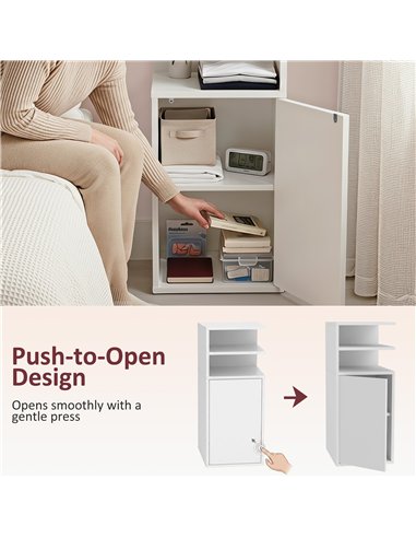 HOMCOM Slim Bedside Table Set of 2, Narrow Bedside Cabinet with Open Cubbies and Cupboard for Bedroom Living Room, White