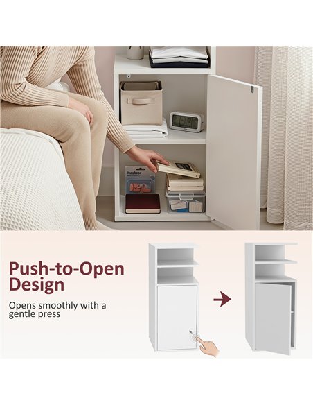 HOMCOM Slim Bedside Table Set of 2, Narrow Bedside Cabinet with Open Cubbies and Cupboard for Bedroom Living Room, White - pic 210821 | FastDaddyshop