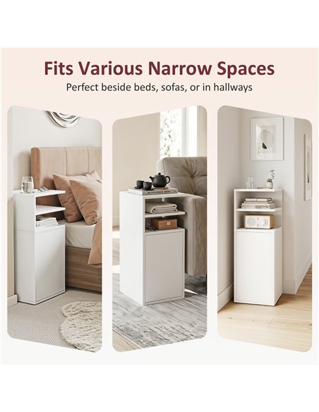 HOMCOM Slim Bedside Table Set of 2, Narrow Bedside Cabinet with Open Cubbies and Cupboard for Bedroom Living Room, White - pic 210822 | FastDaddyshop
