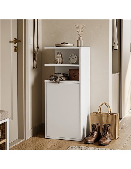 HOMCOM Slim Bedside Table Set of 2, Narrow Bedside Cabinet with Open Cubbies and Cupboard for Bedroom Living Room, White - pic 210823 | FastDaddyshop