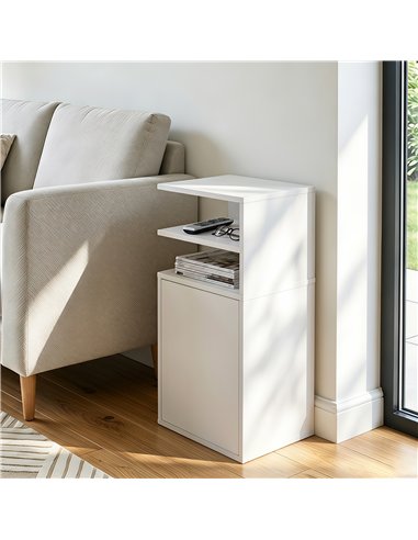 HOMCOM Slim Bedside Table Set of 2, Narrow Bedside Cabinet with Open Cubbies and Cupboard for Bedroom Living Room, White
