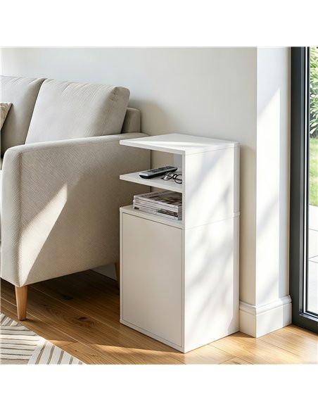 HOMCOM Slim Bedside Table Set of 2, Narrow Bedside Cabinet with Open Cubbies and Cupboard for Bedroom Living Room, White - pic 210824 | FastDaddyshop