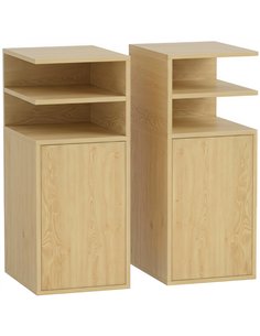 HOMCOM Slim Bedside Table Set of 2, Narrow Bedside Cabinet with Open Cubbies and Cupboard for Bedroom Living Room, Oak