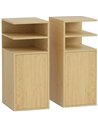 HOMCOM Slim Bedside Table Set of 2, Narrow Bedside Cabinet with Open Cubbies and Cupboard for Bedroom Living Room, Oak