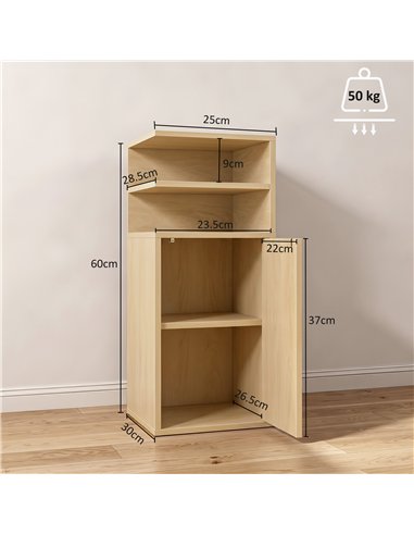 HOMCOM Slim Bedside Table Set of 2, Narrow Bedside Cabinet with Open Cubbies and Cupboard for Bedroom Living Room, Oak