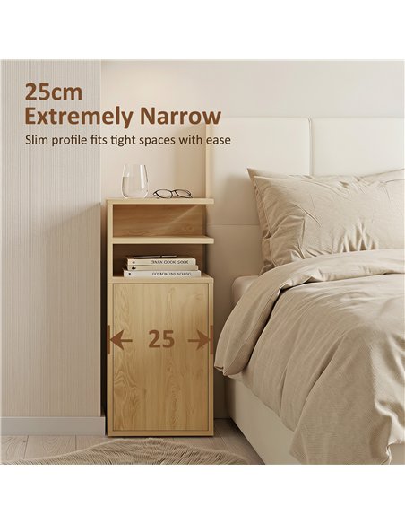 HOMCOM Slim Bedside Table Set of 2, Narrow Bedside Cabinet with Open Cubbies and Cupboard for Bedroom Living Room, Oak - pic 210828 | FastDaddyshop