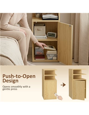HOMCOM Slim Bedside Table Set of 2, Narrow Bedside Cabinet with Open Cubbies and Cupboard for Bedroom Living Room, Oak
