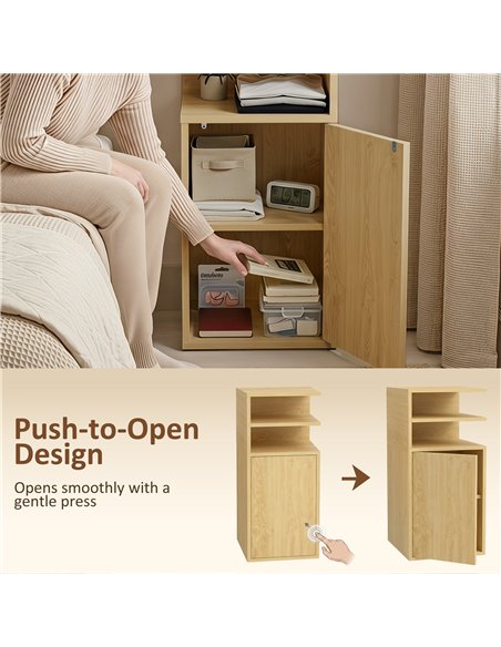 HOMCOM Slim Bedside Table Set of 2, Narrow Bedside Cabinet with Open Cubbies and Cupboard for Bedroom Living Room, Oak - pic 210830 | FastDaddyshop