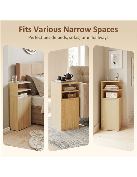 HOMCOM Slim Bedside Table Set of 2, Narrow Bedside Cabinet with Open Cubbies and Cupboard for Bedroom Living Room, Oak - pic 210831 | FastDaddyshop