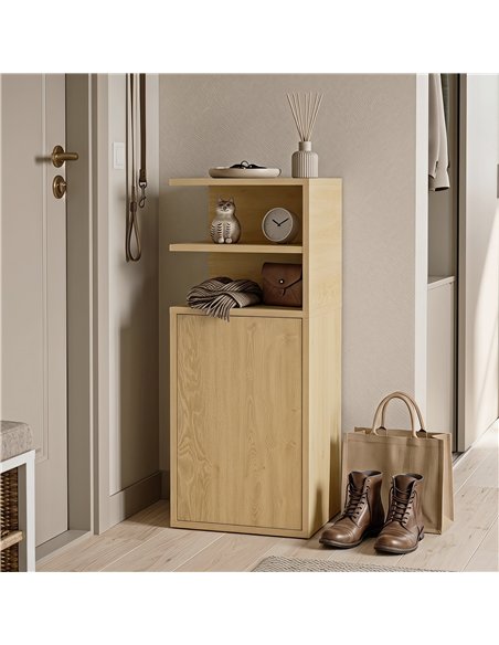 HOMCOM Slim Bedside Table Set of 2, Narrow Bedside Cabinet with Open Cubbies and Cupboard for Bedroom Living Room, Oak - pic 210832 | FastDaddyshop