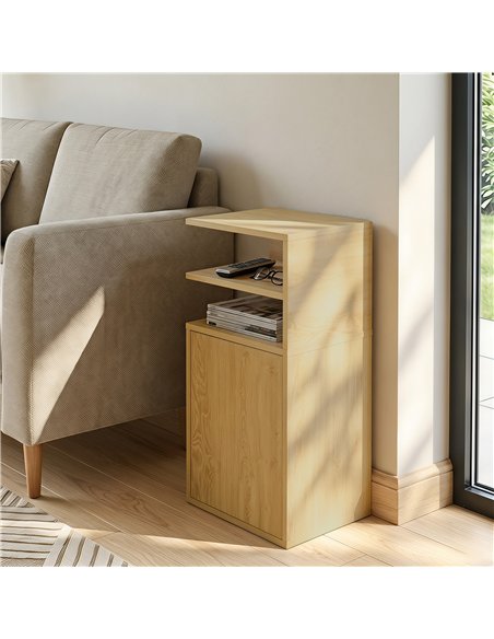 HOMCOM Slim Bedside Table Set of 2, Narrow Bedside Cabinet with Open Cubbies and Cupboard for Bedroom Living Room, Oak - pic 210833 | FastDaddyshop