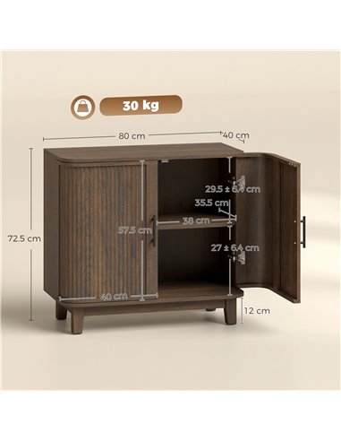 HOMCOM Sideboard Buffet Cabinet, Storage Cabinet with 2 Curved Doors, Adjustable Shelf and Legs for Dining Room, Dark Walnut