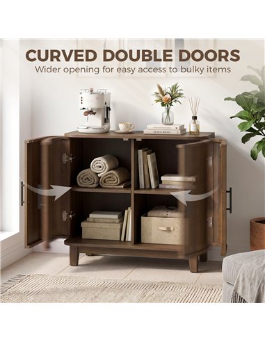 HOMCOM Sideboard Buffet Cabinet, Storage Cabinet with 2 Curved Doors, Adjustable Shelf and Legs for Dining Room, Dark Walnut