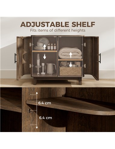 HOMCOM Sideboard Buffet Cabinet, Storage Cabinet with 2 Curved Doors, Adjustable Shelf and Legs for Dining Room, Dark Walnut