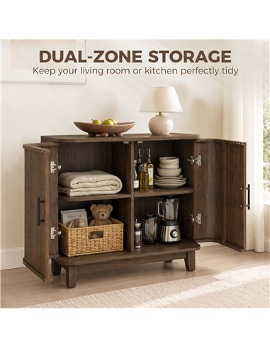HOMCOM Sideboard Buffet Cabinet, Storage Cabinet with 2 Curved Doors, Adjustable Shelf and Legs for Dining Room, Dark Walnut