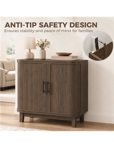 HOMCOM Sideboard Buffet Cabinet, Storage Cabinet with 2 Curved Doors, Adjustable Shelf and Legs for Dining Room, Dark Walnut