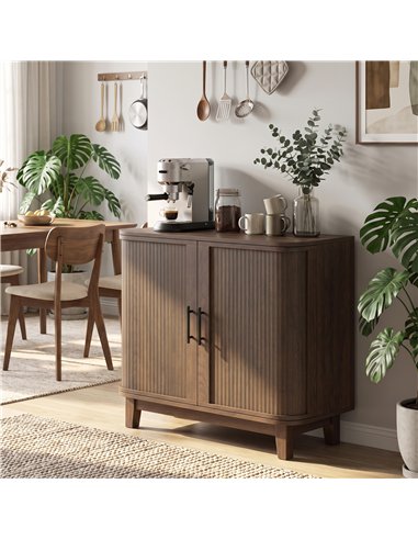 HOMCOM Sideboard Buffet Cabinet, Storage Cabinet with 2 Curved Doors, Adjustable Shelf and Legs for Dining Room, Dark Walnut