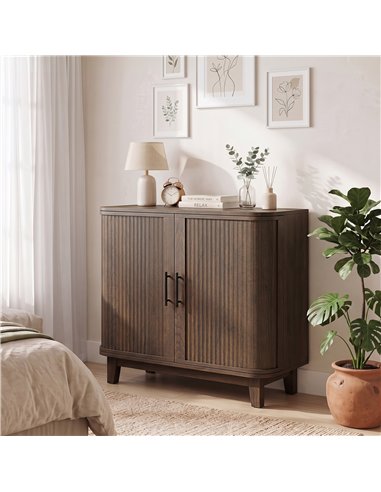 HOMCOM Sideboard Buffet Cabinet, Storage Cabinet with 2 Curved Doors, Adjustable Shelf and Legs for Dining Room, Dark Walnut