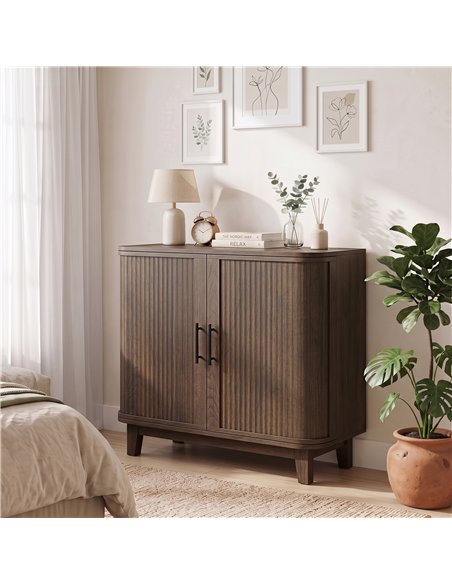 HOMCOM Sideboard Buffet Cabinet, Storage Cabinet with 2 Curved Doors, Adjustable Shelf and Legs for Dining Room, Dark Walnut - pic 210842 | FastDaddyshop